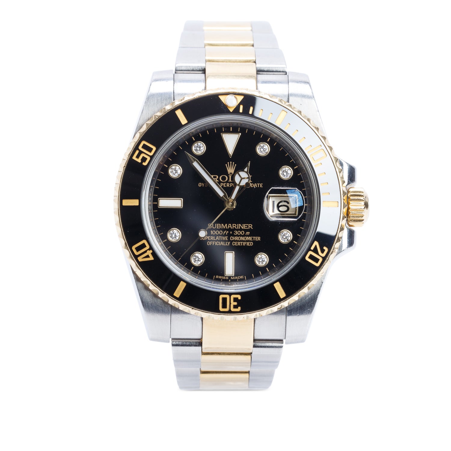 Rolex Stainless Steel & 18k Yellow Gold Submariner Date 40 MM Automatic Watch Black Diamond Dial 116613LN