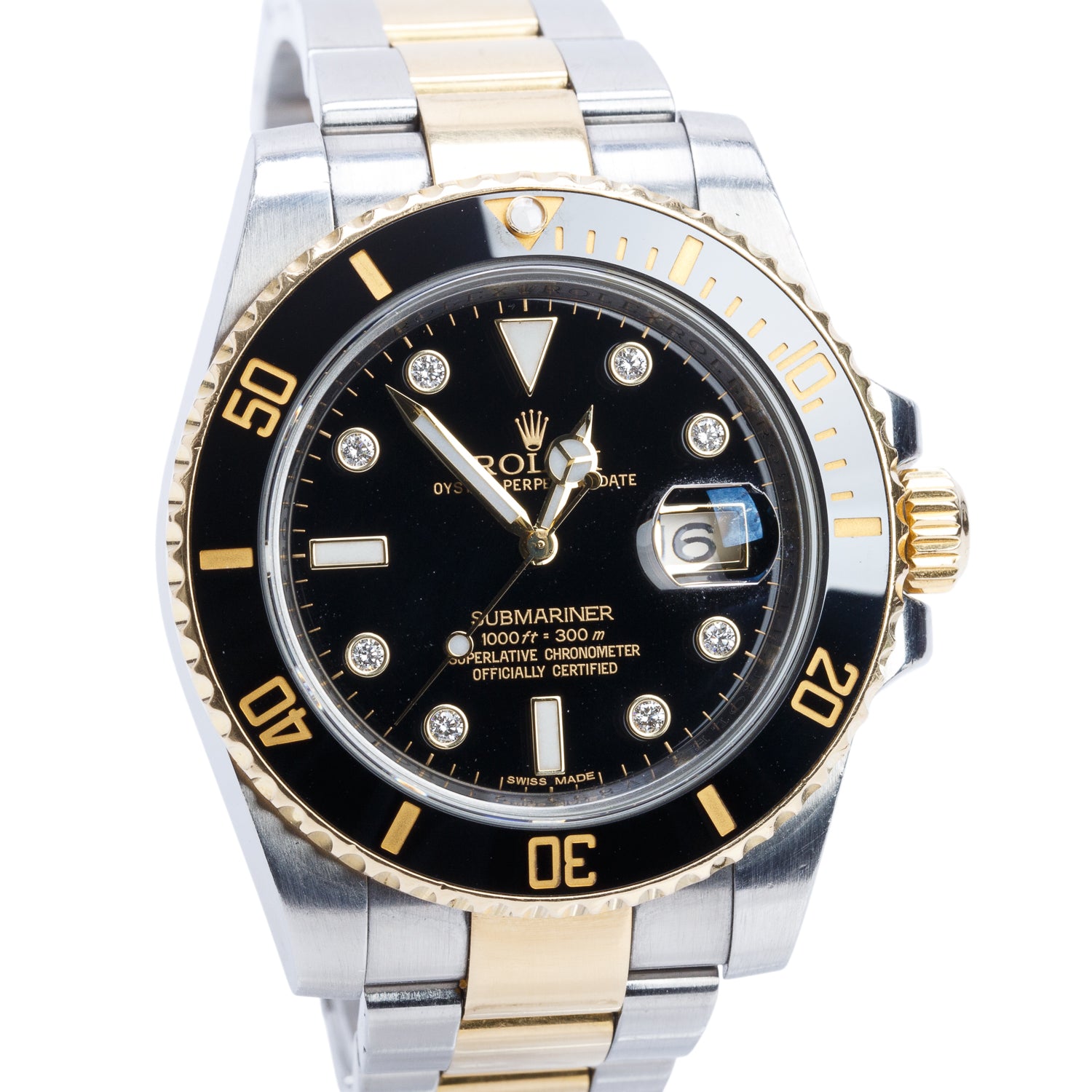 Rolex Stainless Steel & 18k Yellow Gold Submariner Date 40 MM Automatic Watch Black Diamond Dial 116613LN