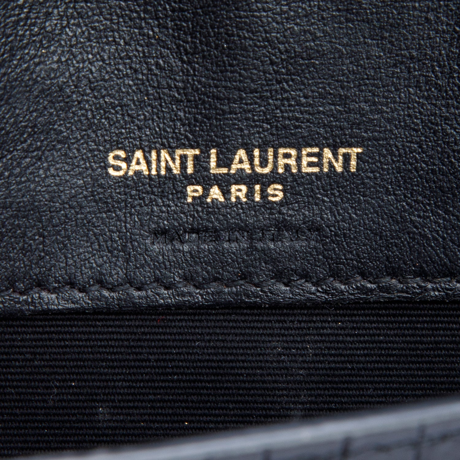 Saint Laurent 2025 Navy Shiny Croc Embossed Leather Cassandre Phone Holder