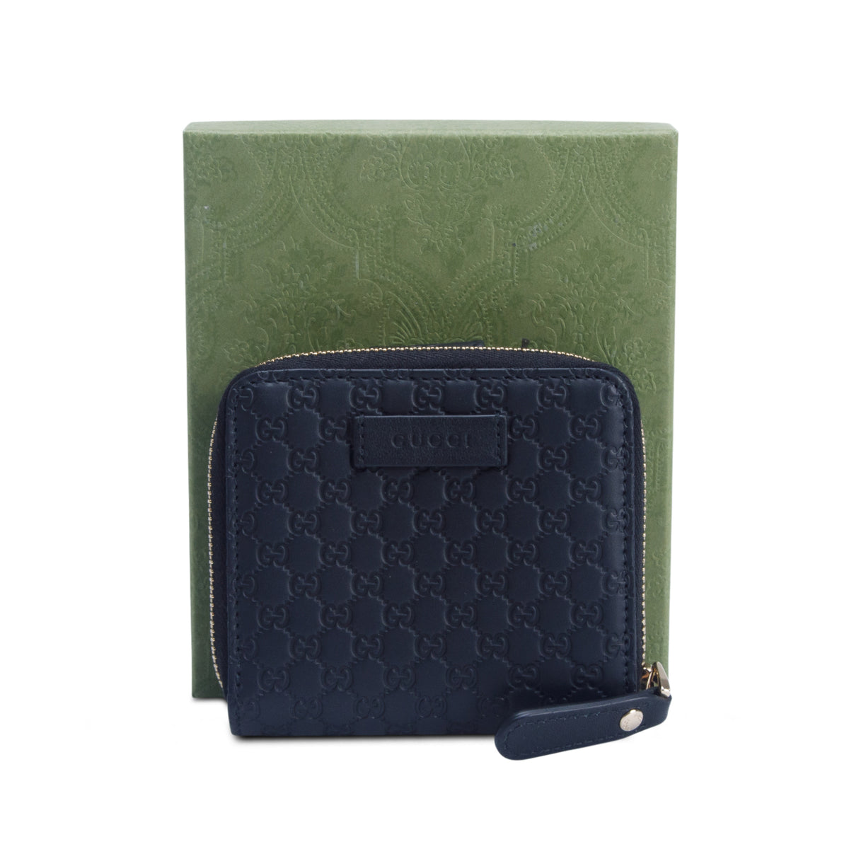 Gucci Black Signature Leather Compact Wallet w/ Box