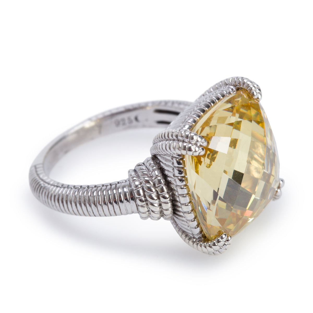 Judith Ripka Sterling Silver Canary Crystal Cocktail Ring, Size 7