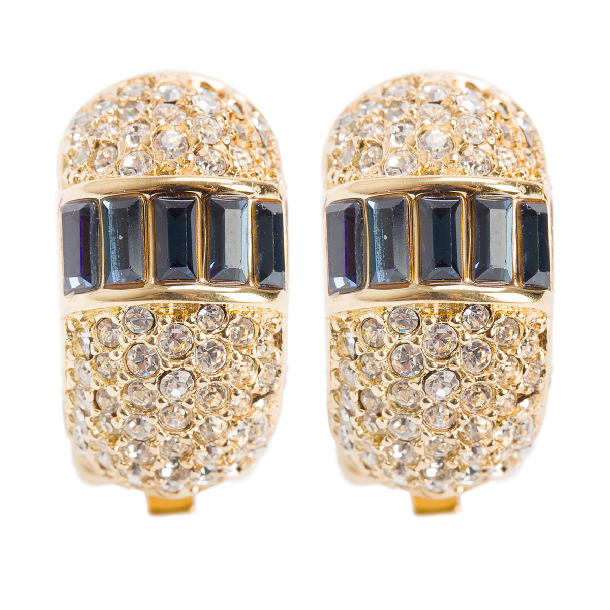 Christian Dior Vintage Gold Plated Crystal Clip-On Earrings