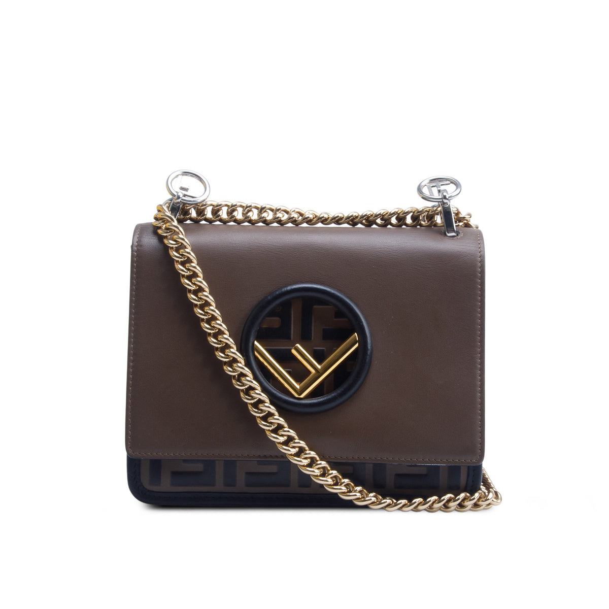 Fendi Brown Vitello Century Leather FF 1974 Embossed Small Kan I Shoulder Bag w/ Box