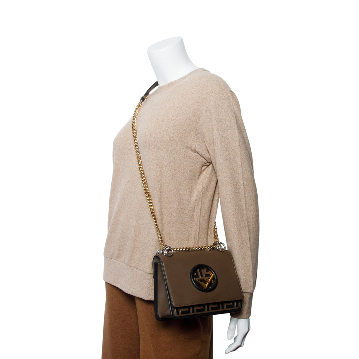 Fendi Brown Vitello Century Leather FF 1974 Embossed Small Kan I Shoulder Bag w/ Box