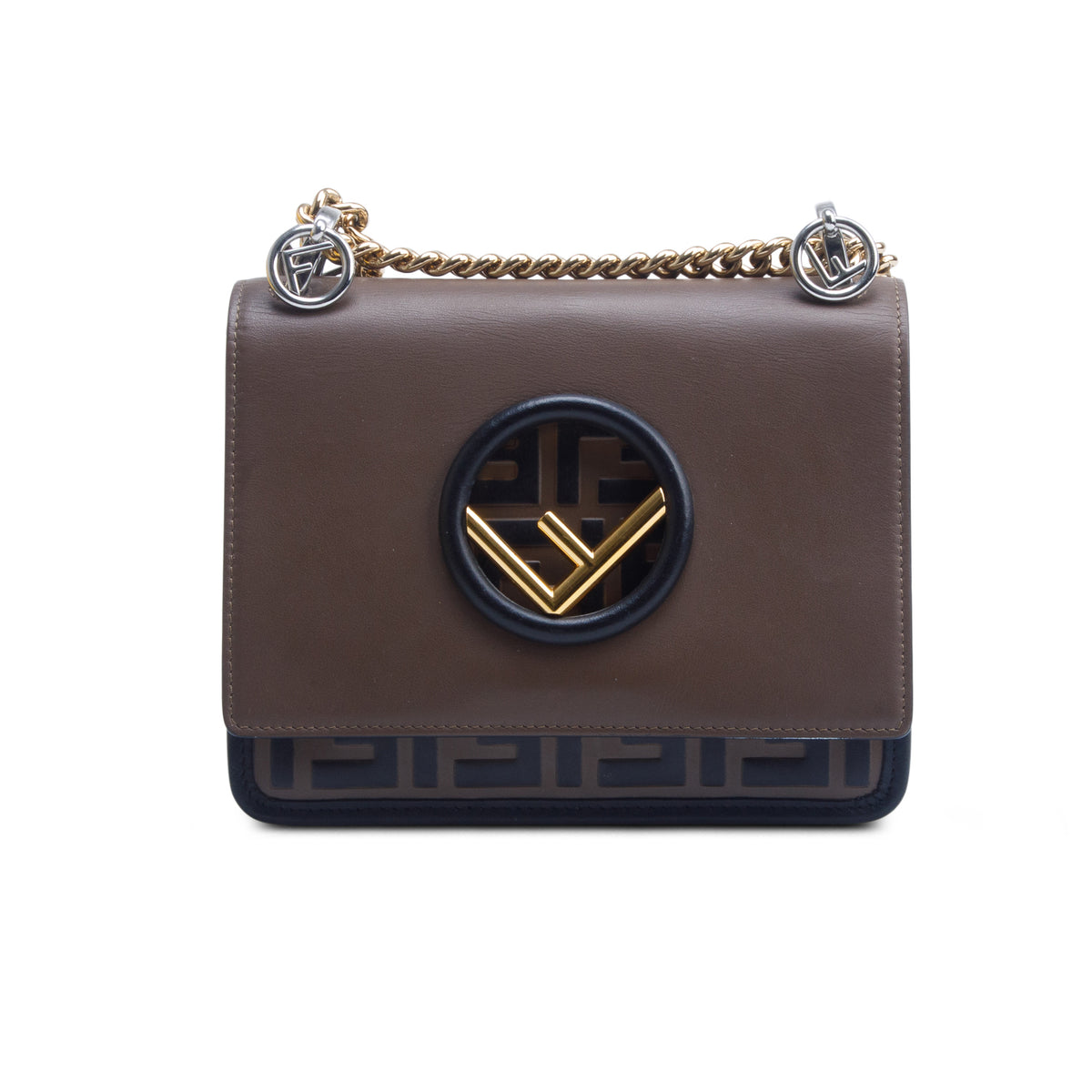 Fendi Brown Vitello Century Leather FF 1974 Embossed Small Kan I Shoulder Bag w/ Box