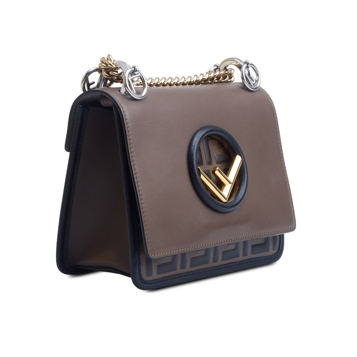 Fendi Brown Vitello Century Leather FF 1974 Embossed Small Kan I Shoulder Bag w/ Box