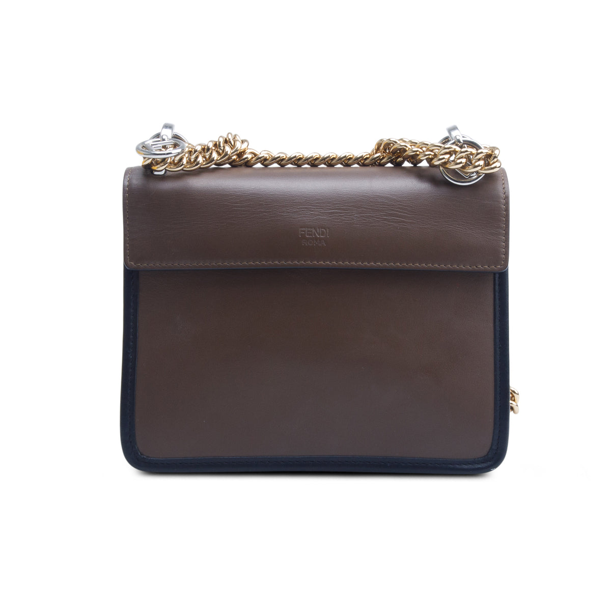 Fendi Brown Vitello Century Leather FF 1974 Embossed Small Kan I Shoulder Bag w/ Box