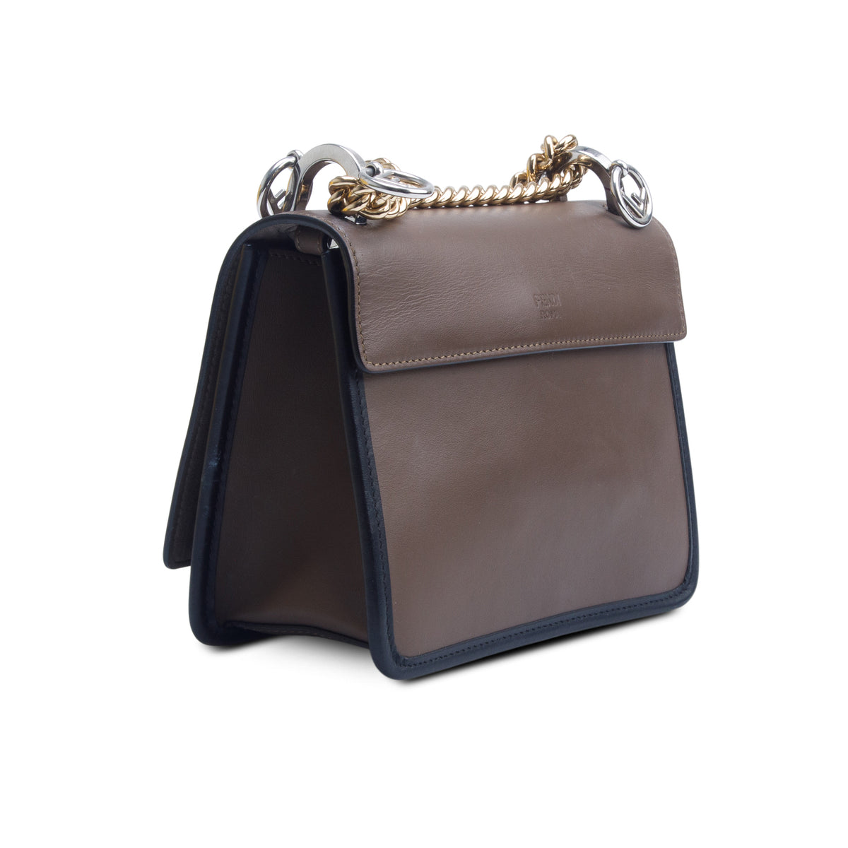 Fendi Brown Vitello Century Leather FF 1974 Embossed Small Kan I Shoulder Bag w/ Box