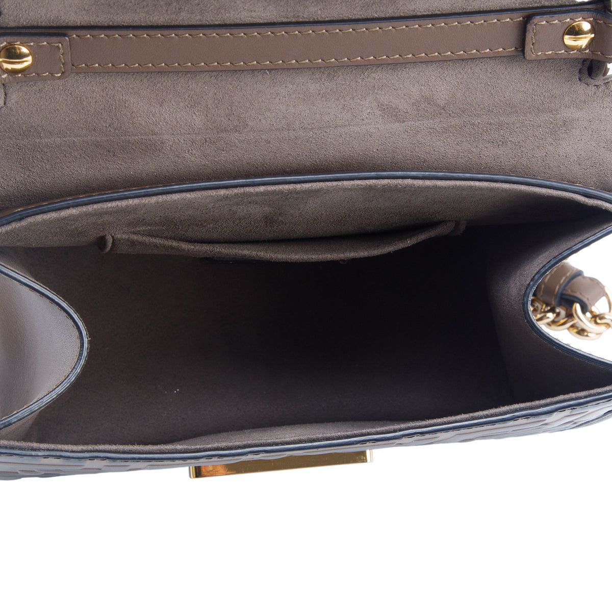 Fendi Brown Vitello Century Leather FF 1974 Embossed Small Kan I Shoulder Bag w/ Box