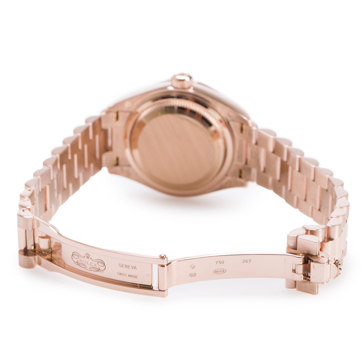 Rolex 18k Rose Gold Diamond Bezel Lady-Datejust President 28 MM Watch Everose Gold Diamond Dial 279135