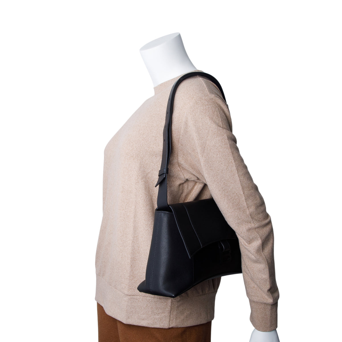 Balenciaga Black Semi Matte Smooth Calfskin Small Downtown Shoulder Bag
