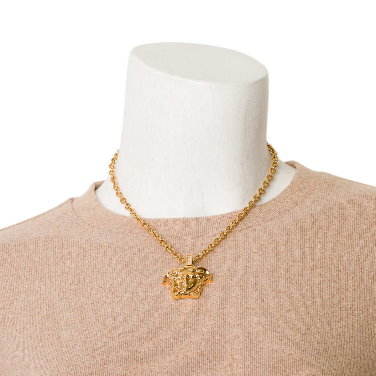 Versace Gold Plated Crystal La Medusa Pendant Necklace