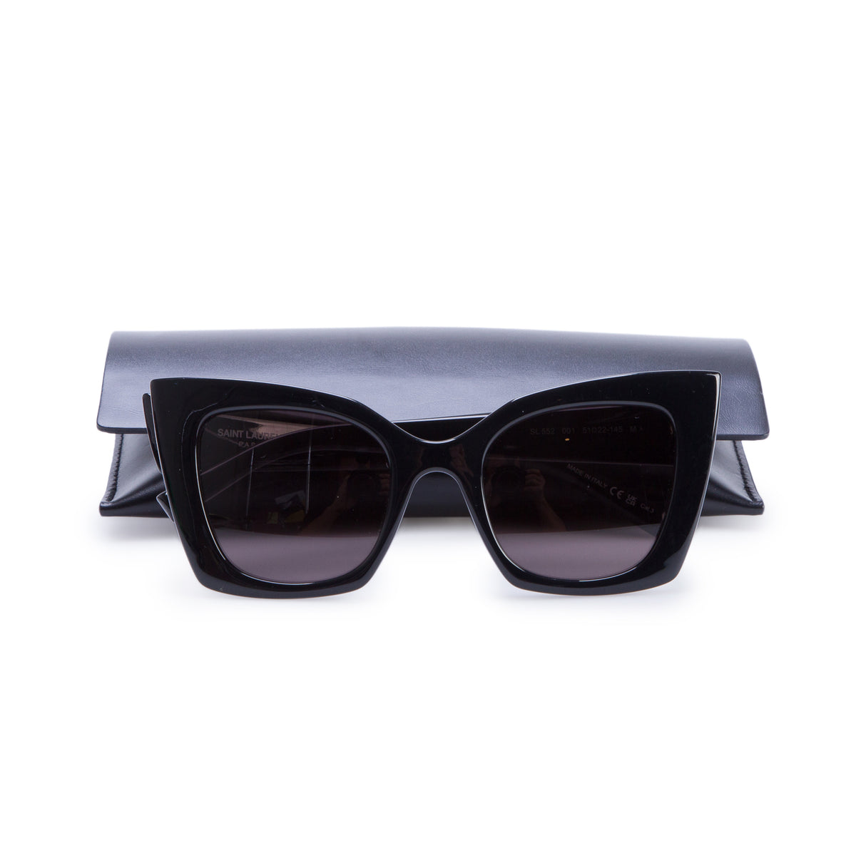 Saint Laurent SL 552 Black Acetate Cat Eye Sunglasses w/ Case