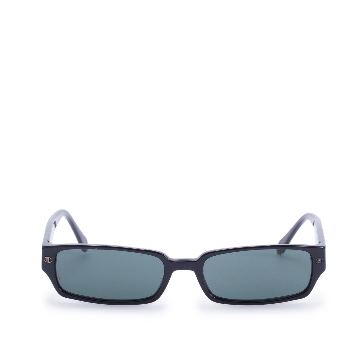 Chanel 5058-B Black Acetate Crystal Slim Rectangle Sunglasses