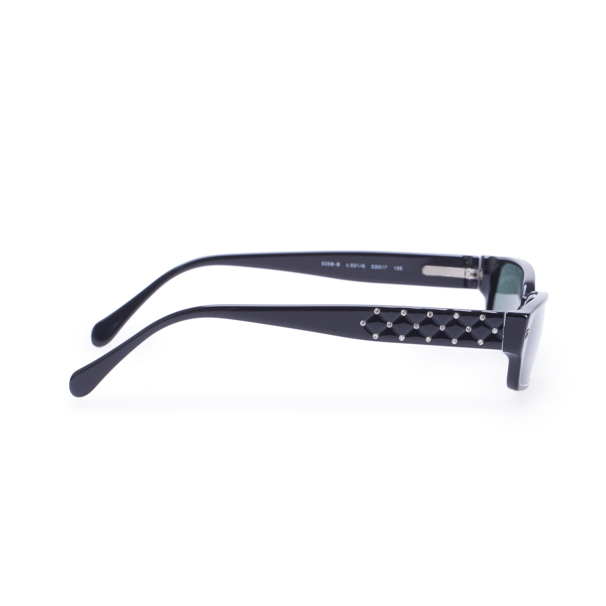 Chanel 5058-B Black Acetate Crystal Slim Rectangle Sunglasses