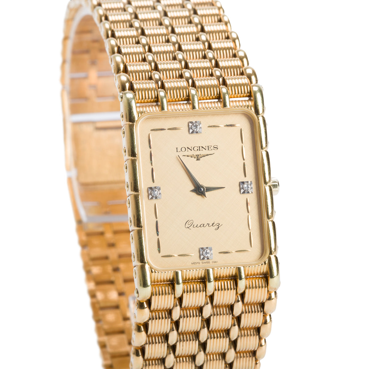 Longines Vintage Gold Plated Stainless Steel Quartz Watch Gold Diamond Dial w/ Box