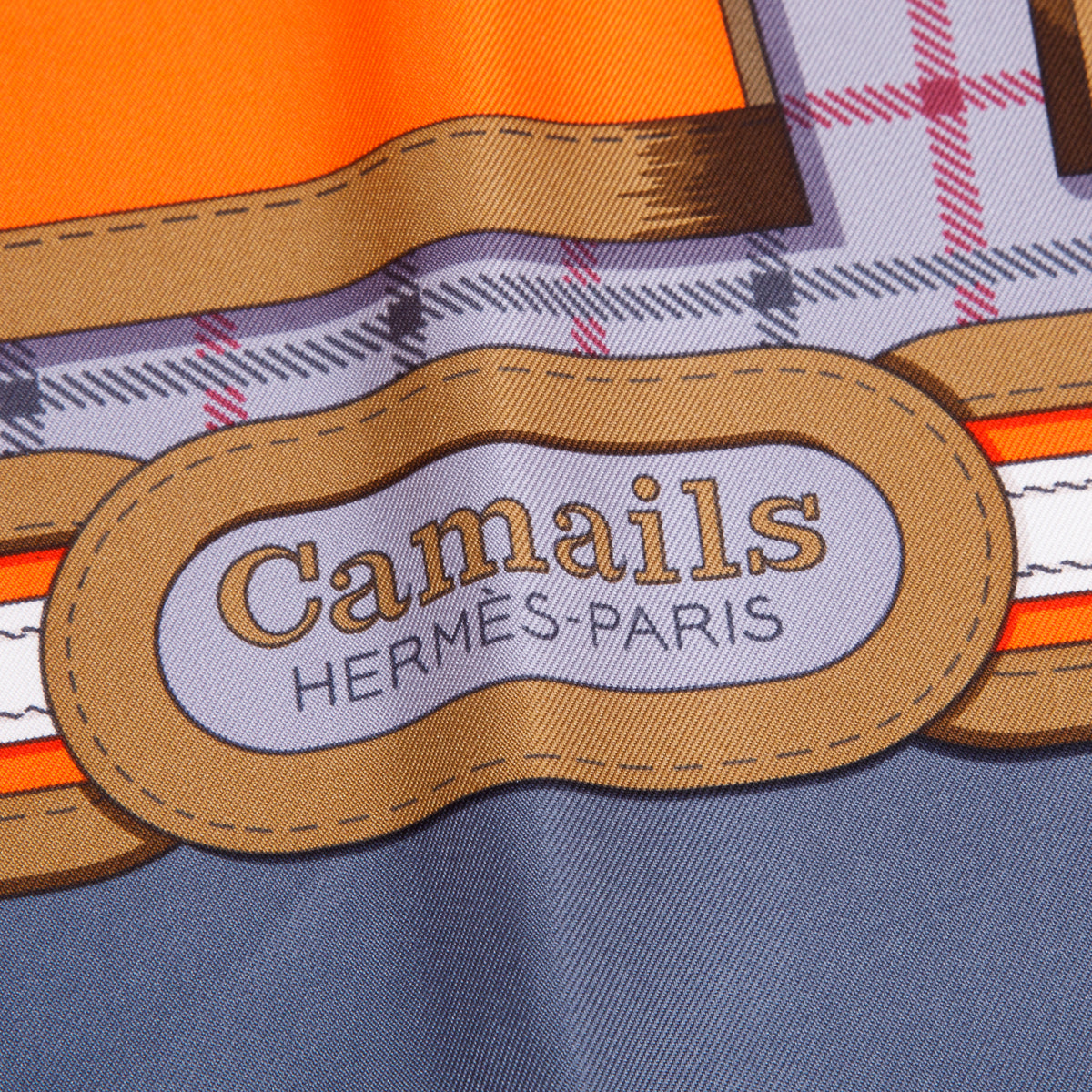 Hermes Grey & Multicolor 'Camails' Silk Scarf 90 w/ Box
