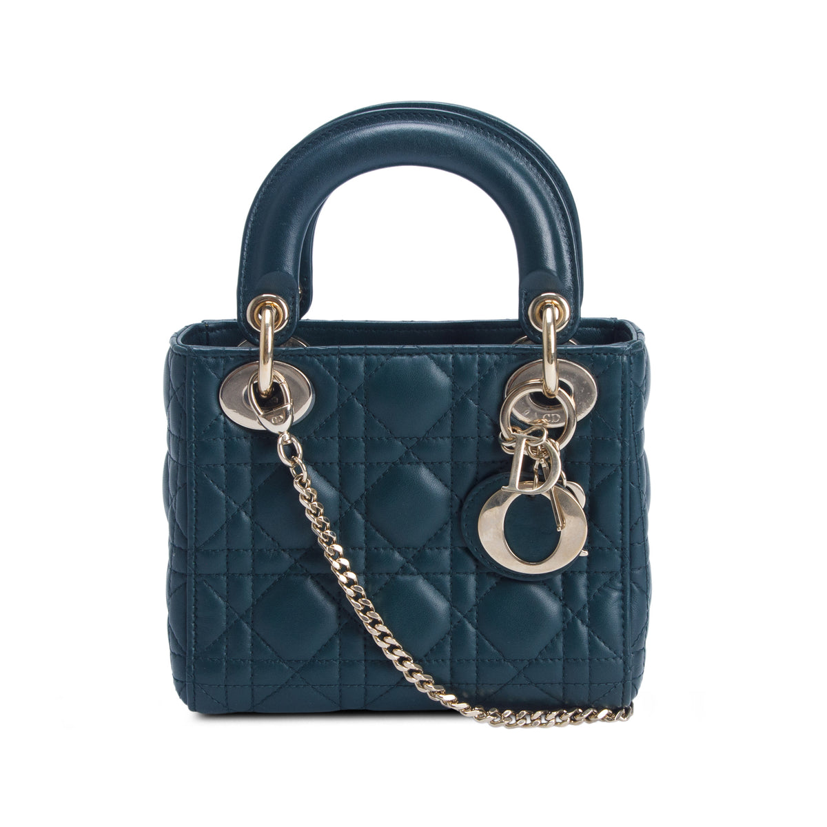 Christian Dior Green Cannage Leather Mini Lady Dior Bag w/ Strap