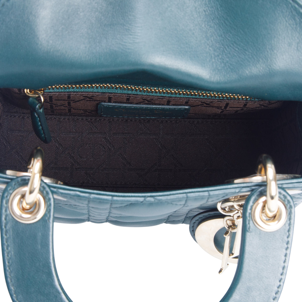 Christian Dior Green Cannage Leather Mini Lady Dior Bag w/ Strap