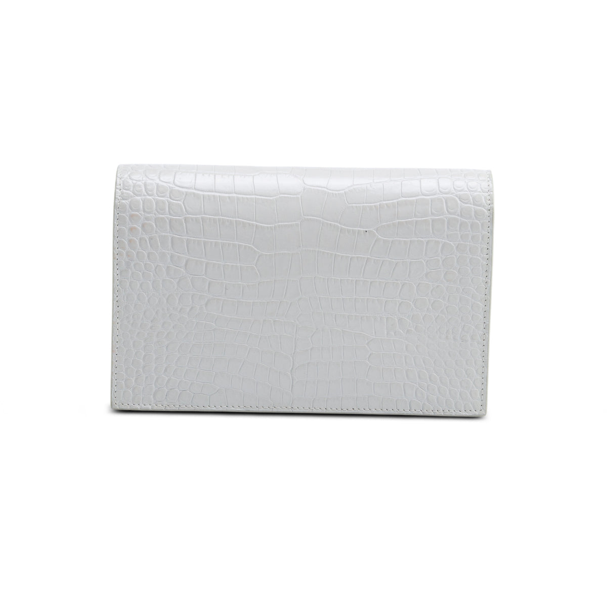 Saint Laurent Off White Calfskin Crocodile Embossed Kate Monogram Tassel Chain Wallet