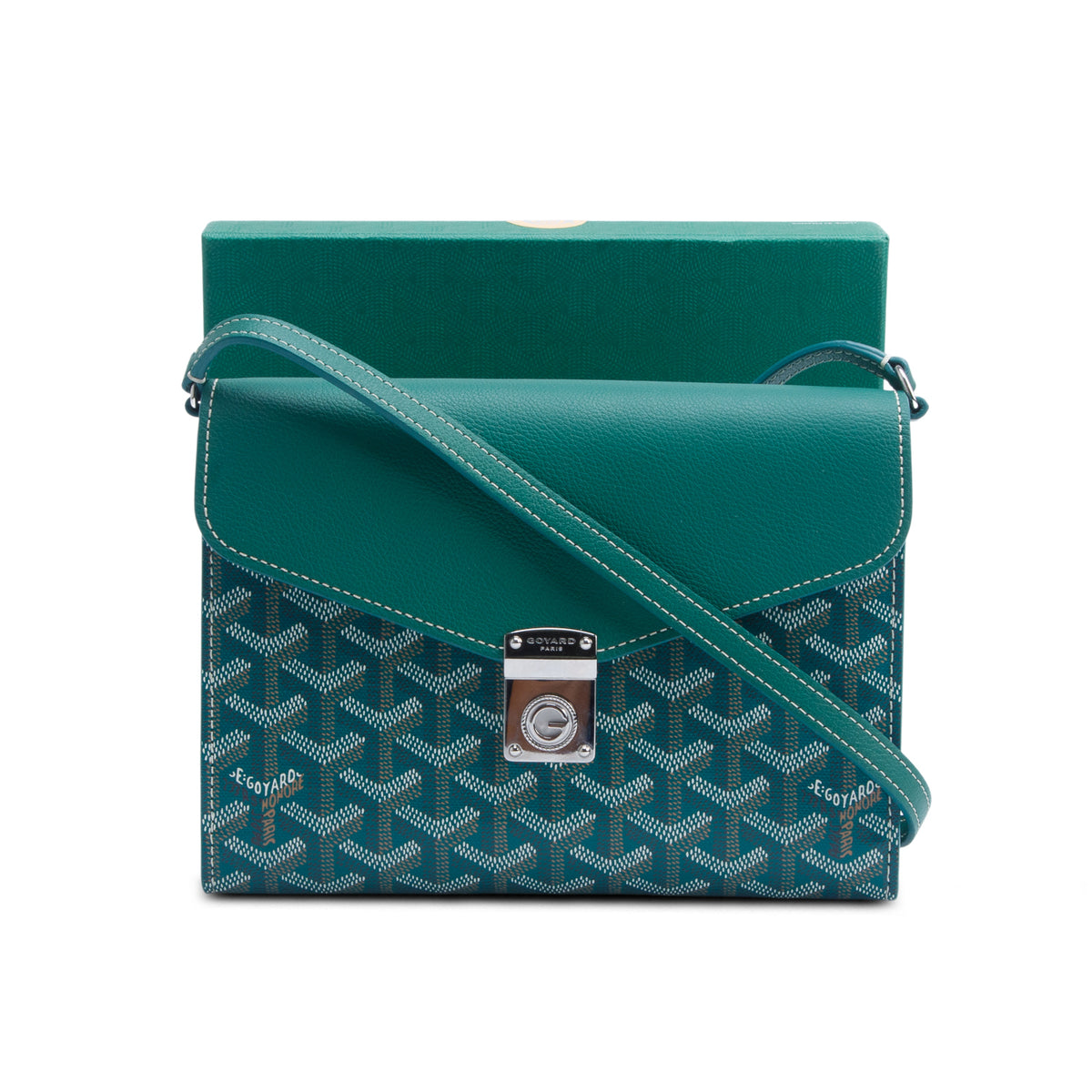 Goyard 2024 Green Monogram Canvas & Calfskin Chypre Wallet Pouch w/ Box, Strap, Receipt