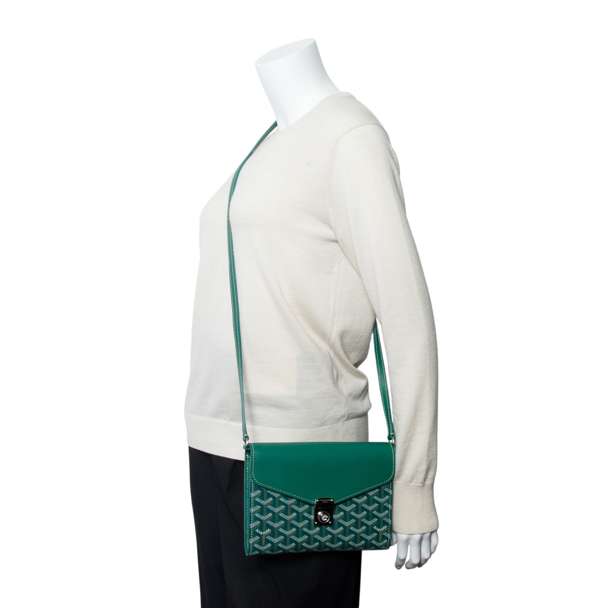 Goyard 2024 Green Monogram Canvas & Calfskin Chypre Wallet Pouch w/ Box, Strap, Receipt