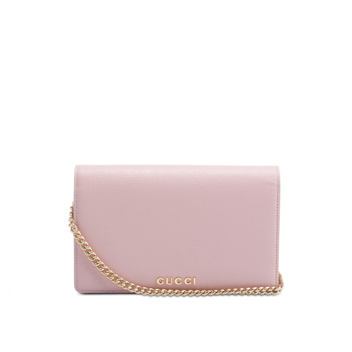 Gucci Pink Textured Calfskin Script Logo Wallet On Chain