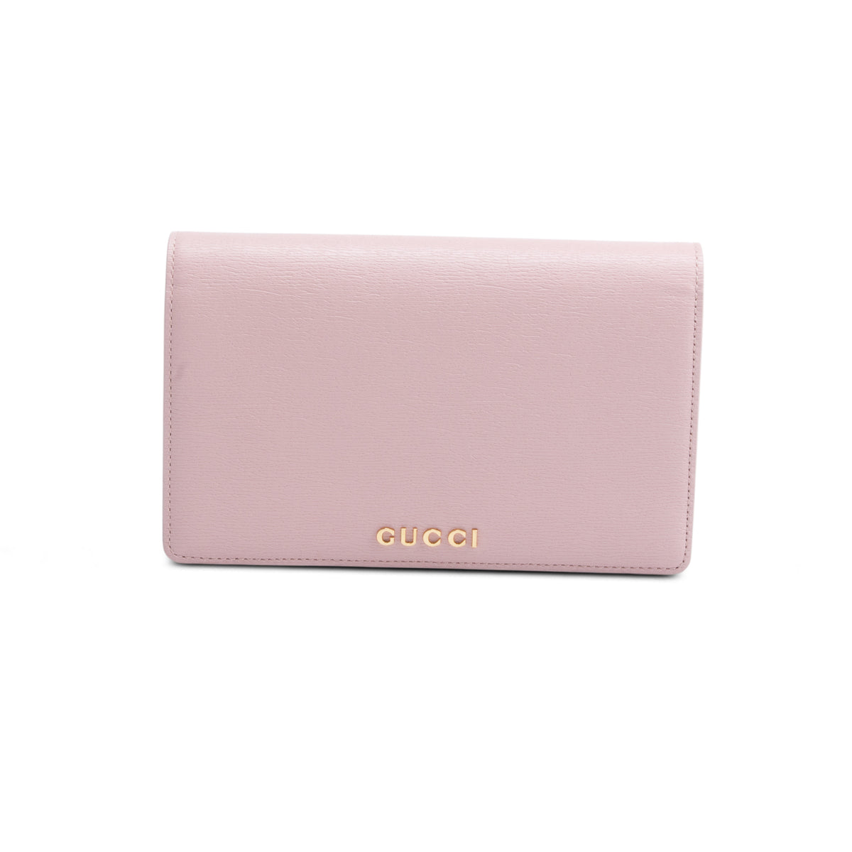 Gucci Pink Textured Calfskin Script Logo Wallet On Chain