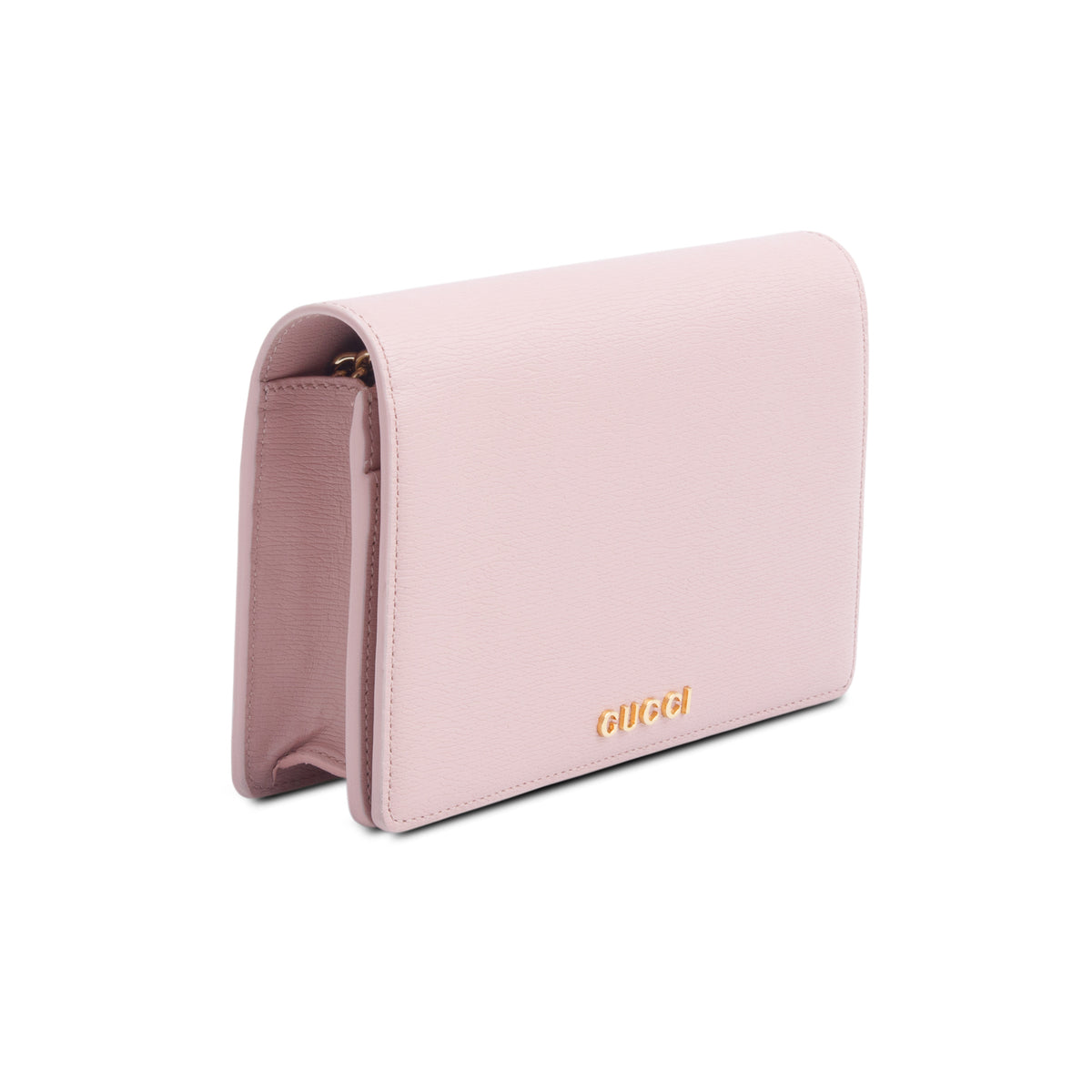 Gucci Pink Textured Calfskin Script Logo Wallet On Chain