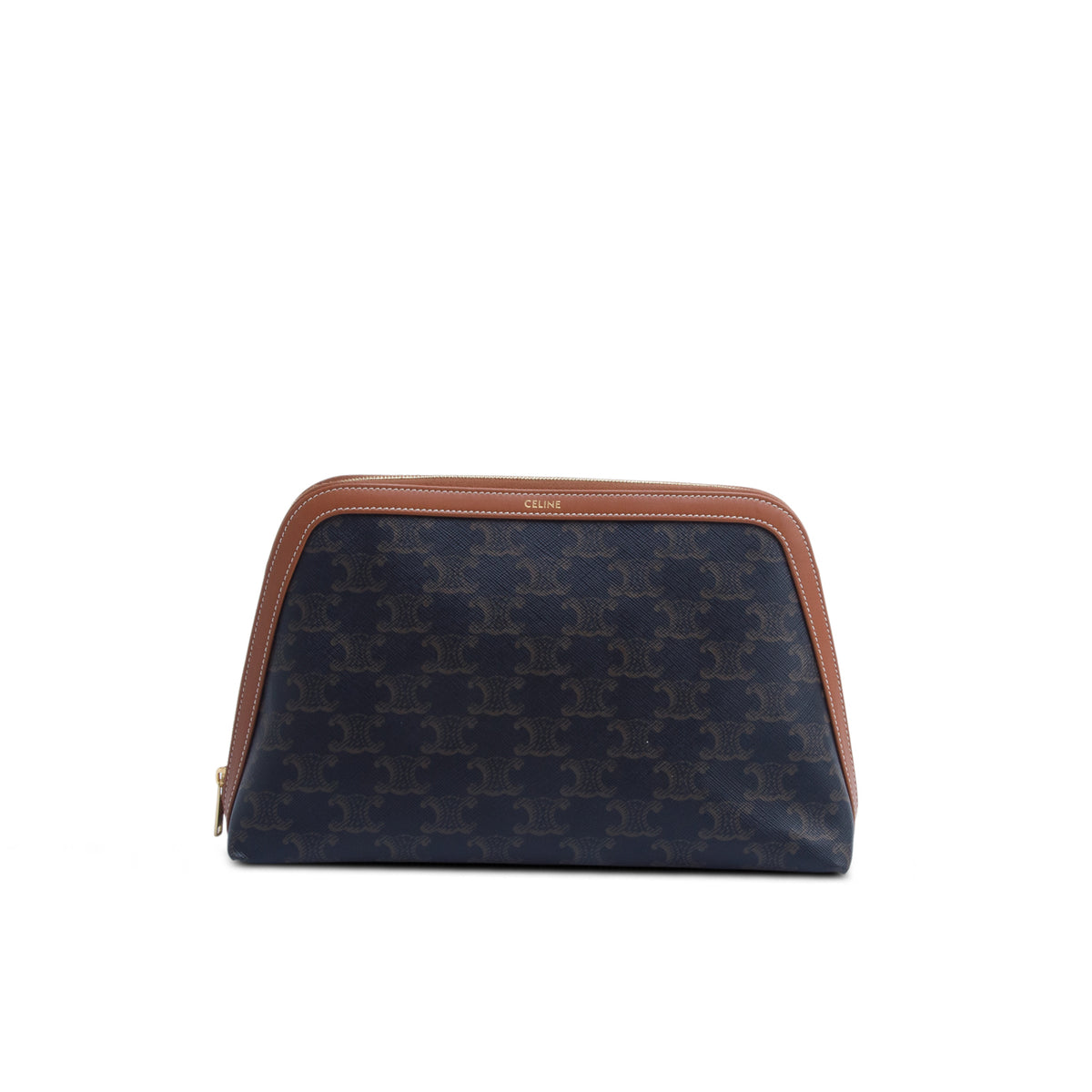 Celine 2025 Brown Triomphe Canvas Calfskin Large Cosmetic Pouch