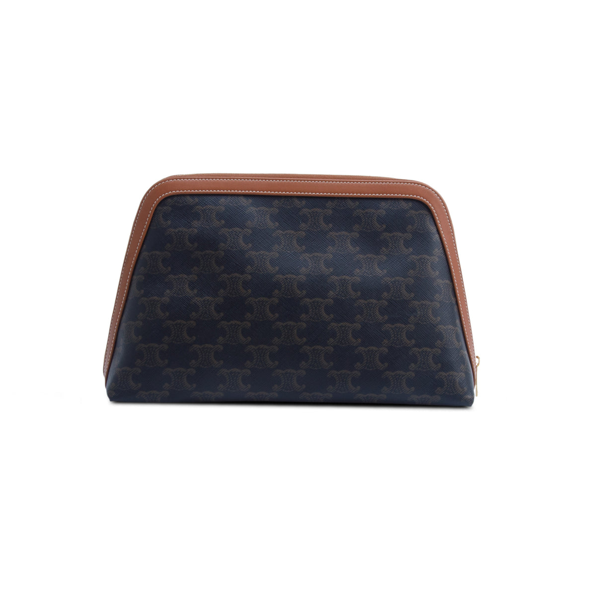 Celine 2025 Brown Triomphe Canvas Calfskin Large Cosmetic Pouch