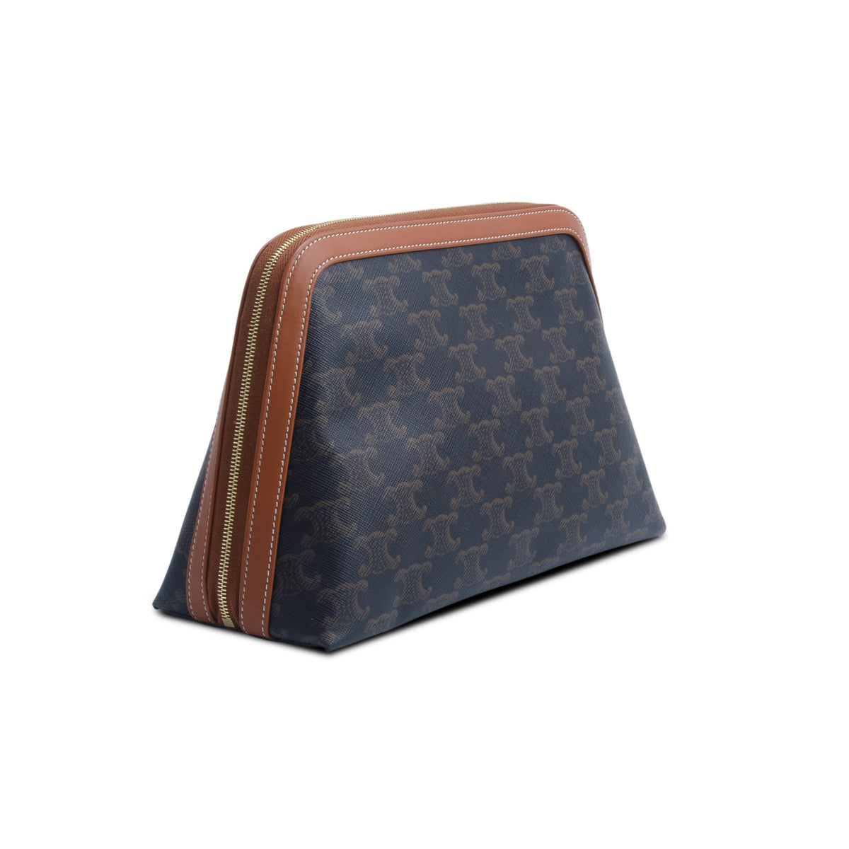 Celine 2025 Brown Triomphe Canvas Calfskin Large Cosmetic Pouch