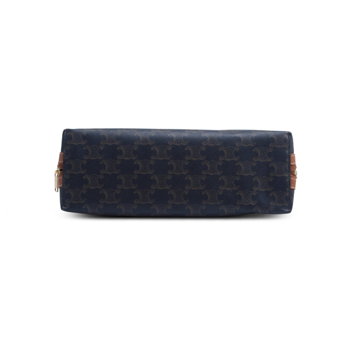Celine 2025 Brown Triomphe Canvas Calfskin Large Cosmetic Pouch