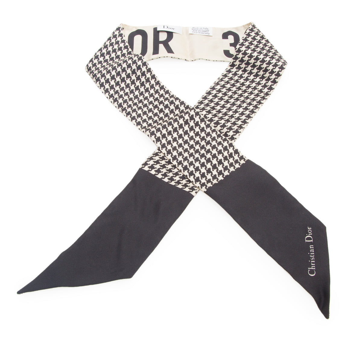 Christian Dior Black/Cream Silk Twill 30 Montaigne Mitzah Scarf w/ Box