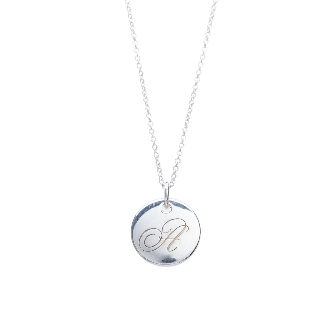 Tiffany & Co. Sterling Silver Notes Alphabet Letter 'A' Small Disc Pendant Necklace