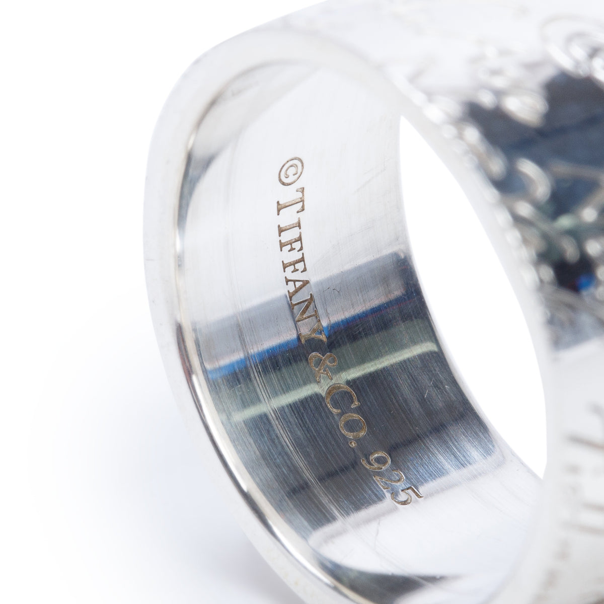 Tiffany & Co. Sterling Silver Fifth Ave 10MM Wide Notes Band Ring, Size 7.5