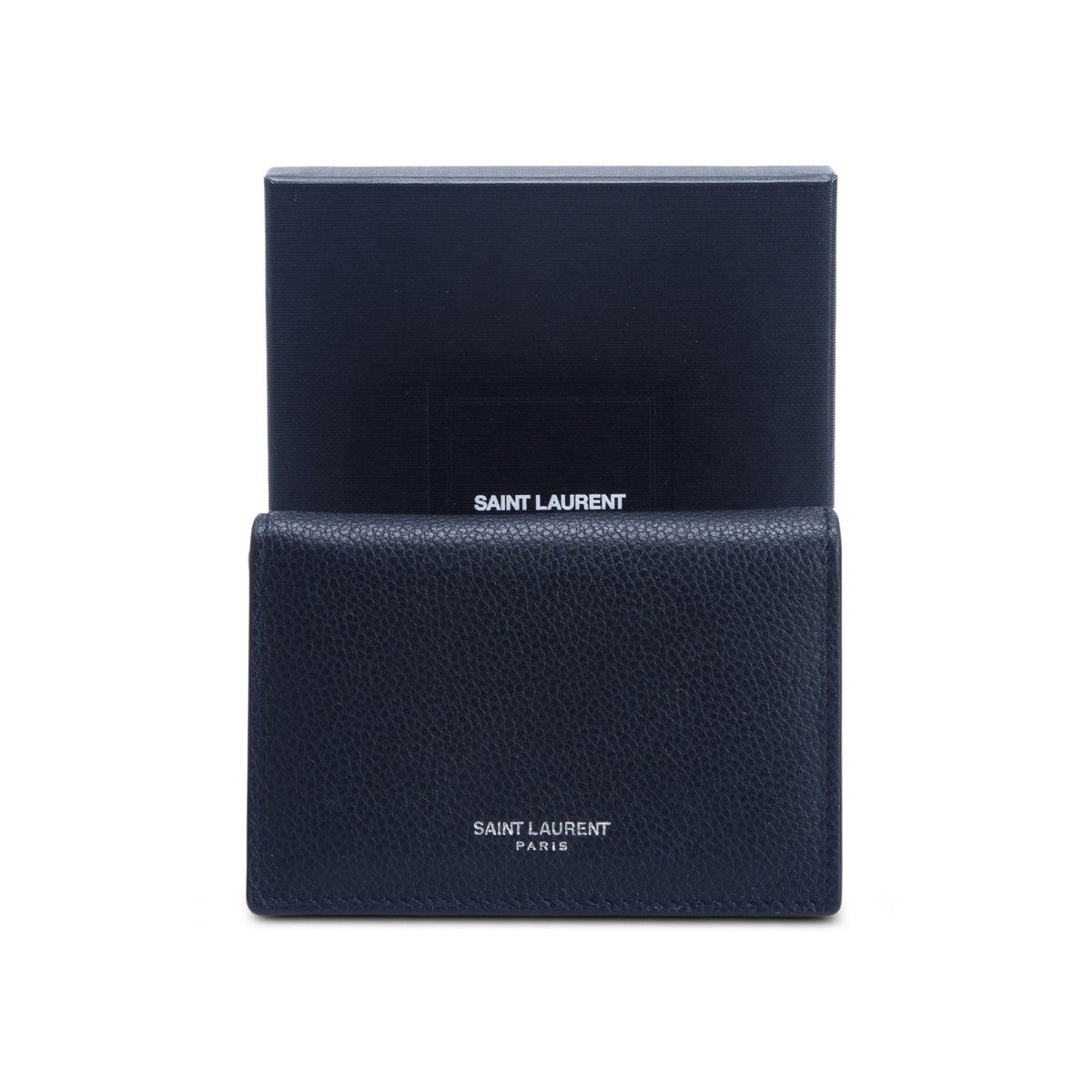 Saint Laurent Black Grain de Poudre Leather Business Card Holder w/ Box