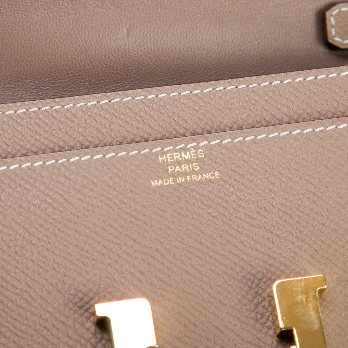 Hermes 2023 Etoupe Epsom Leather Constance To Go Wallet w/ Box & Strap