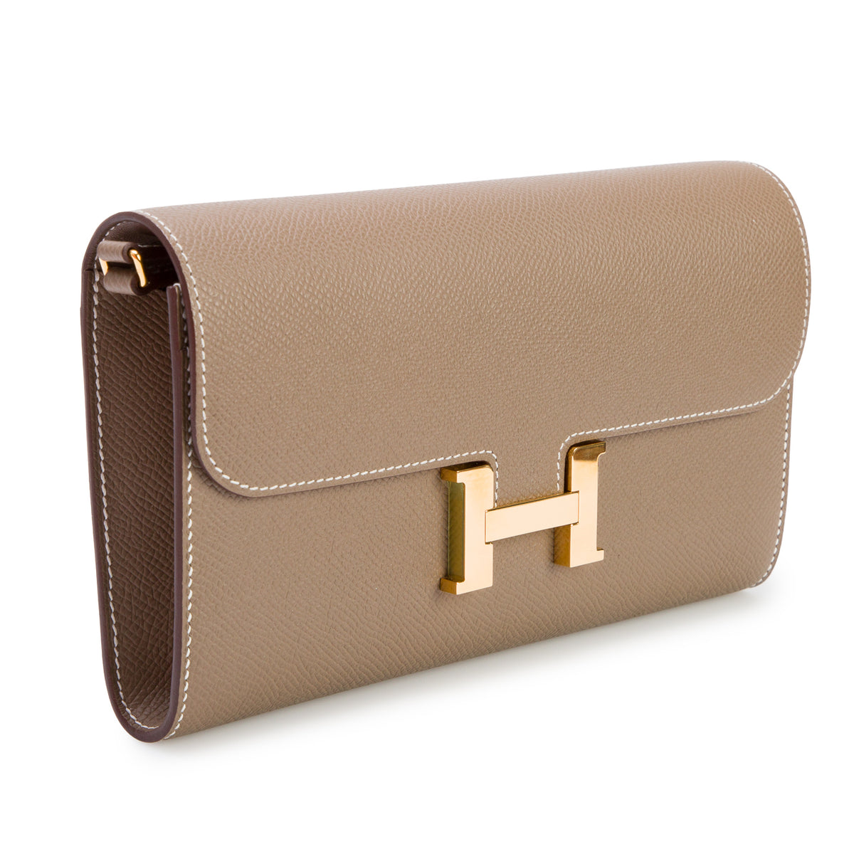Hermes 2023 Etoupe Epsom Leather Constance To Go Wallet w/ Box & Strap