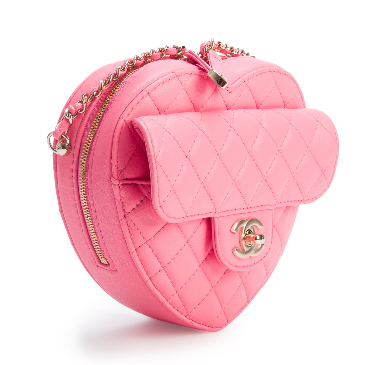 Chanel Pink Quilted Lambskin Leather CC In Love Heart Bag w/ Box