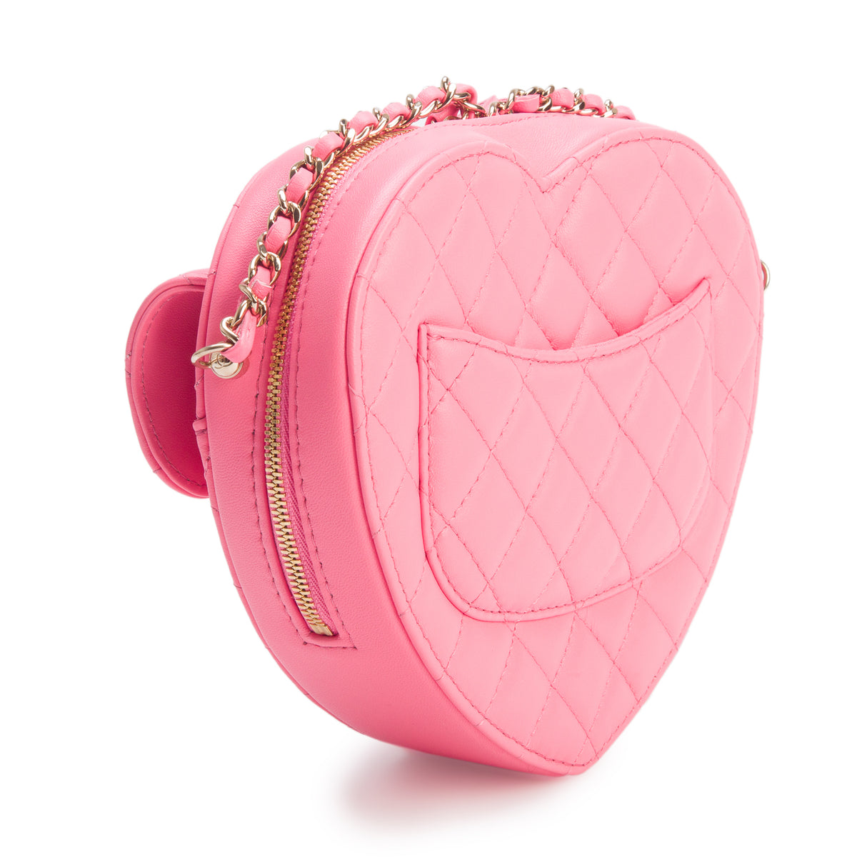 Chanel Pink Quilted Lambskin Leather CC In Love Heart Bag w/ Box