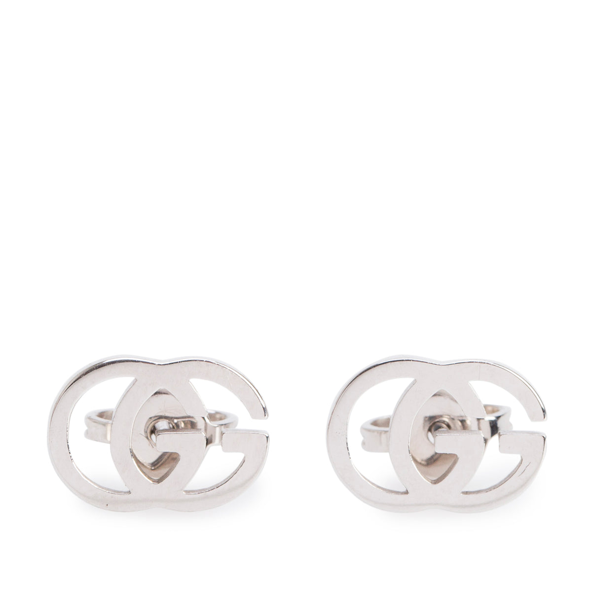 Gucci 18k White Gold Interlocking G Tissue Stud Earrings w/ Box