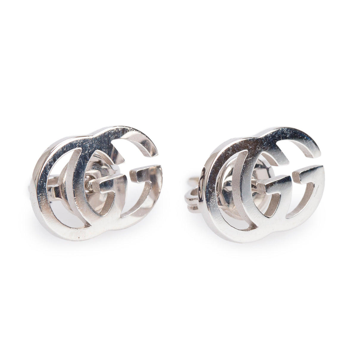 Gucci 18k White Gold Interlocking G Tissue Stud Earrings w/ Box