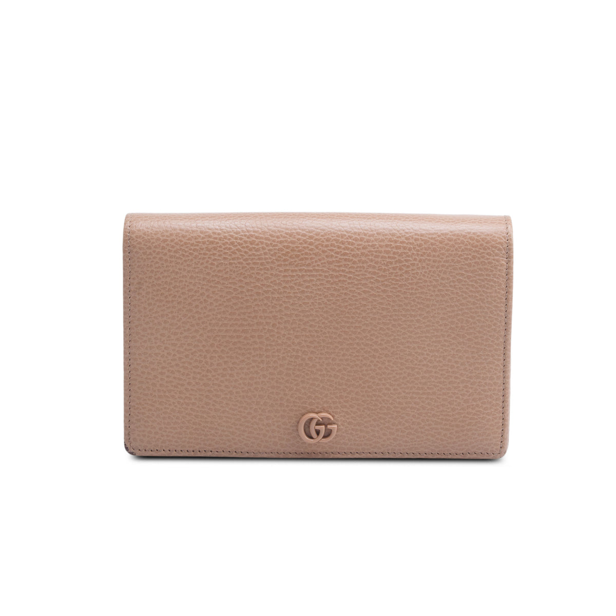 Gucci Beige Dollar Calfskin Enamel Monochrome Mini GG Marmont Chain Wallet w/ Box