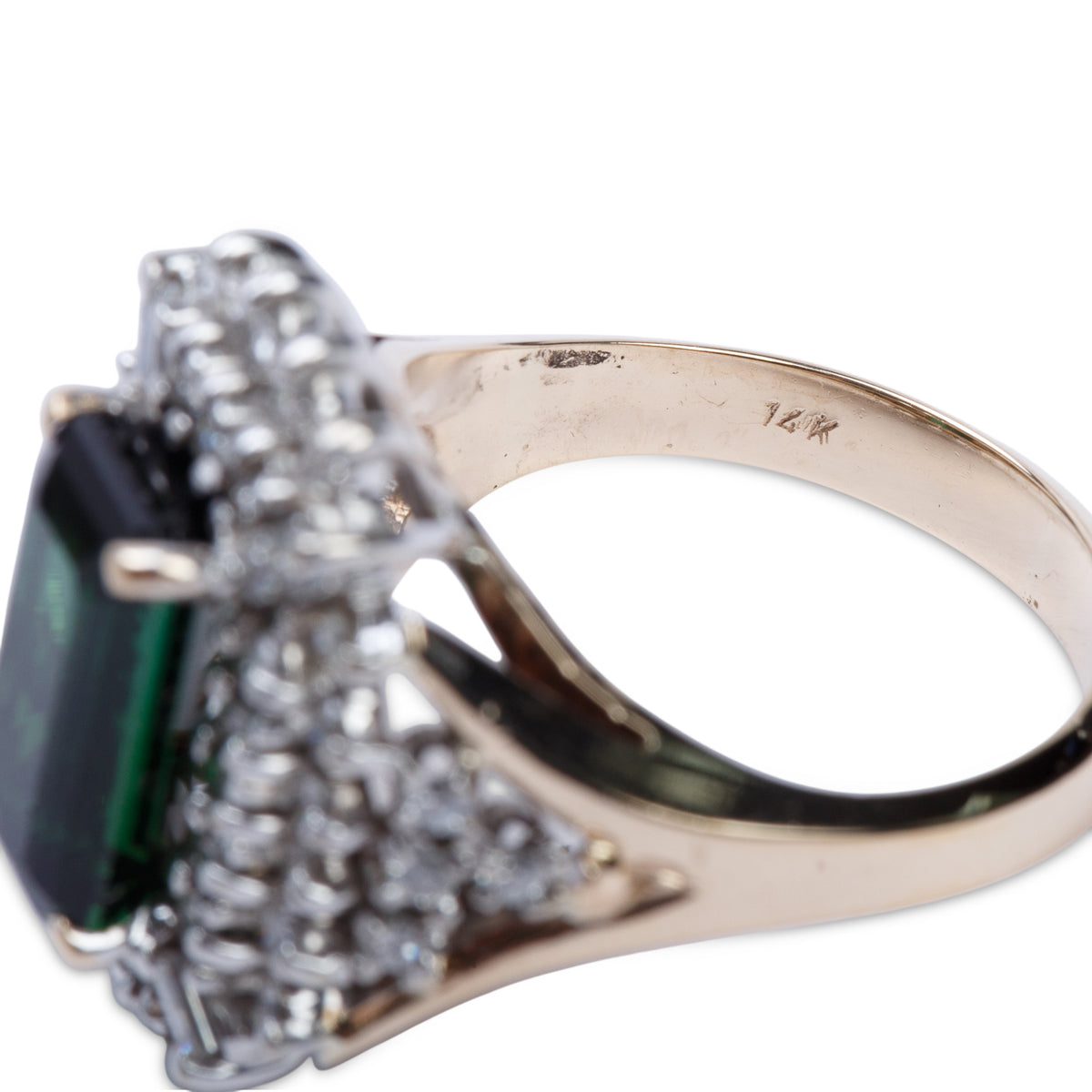14k Yellow and White Gold Green Tourmaline & Diamond Cocktail Ring, Size 6.5