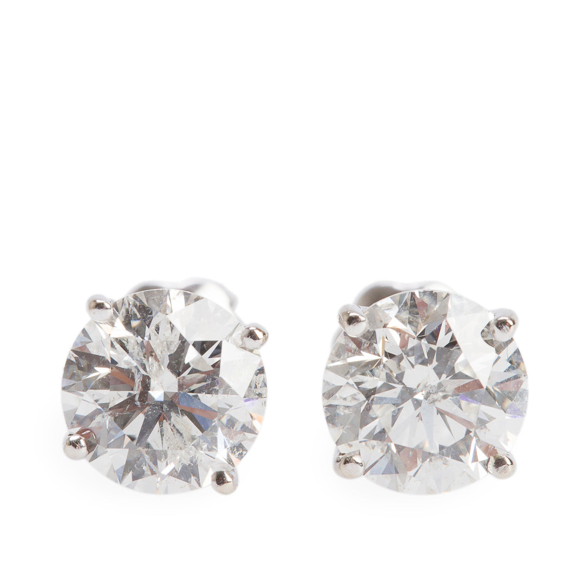14k White Gold 2.04 tcw. Round Cut Diamond Stud Earrings