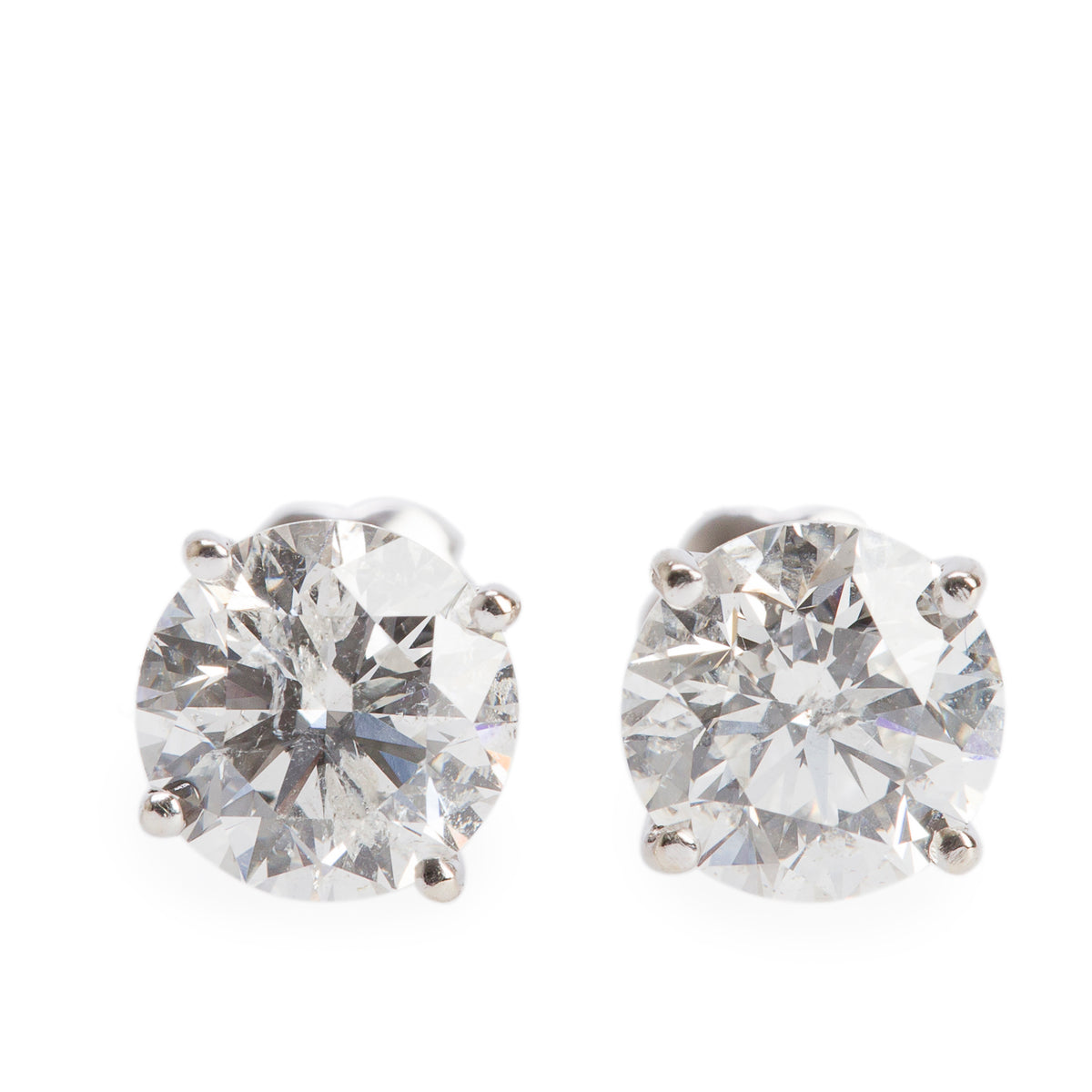 14k White Gold 2.04 tcw. Round Cut Diamond Stud Earrings