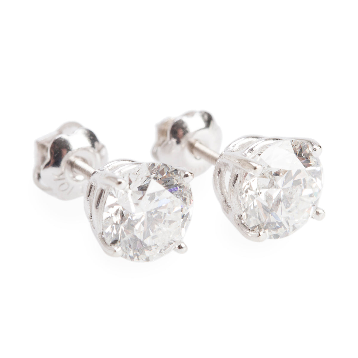 14k White Gold 2.04 tcw. Round Cut Diamond Stud Earrings