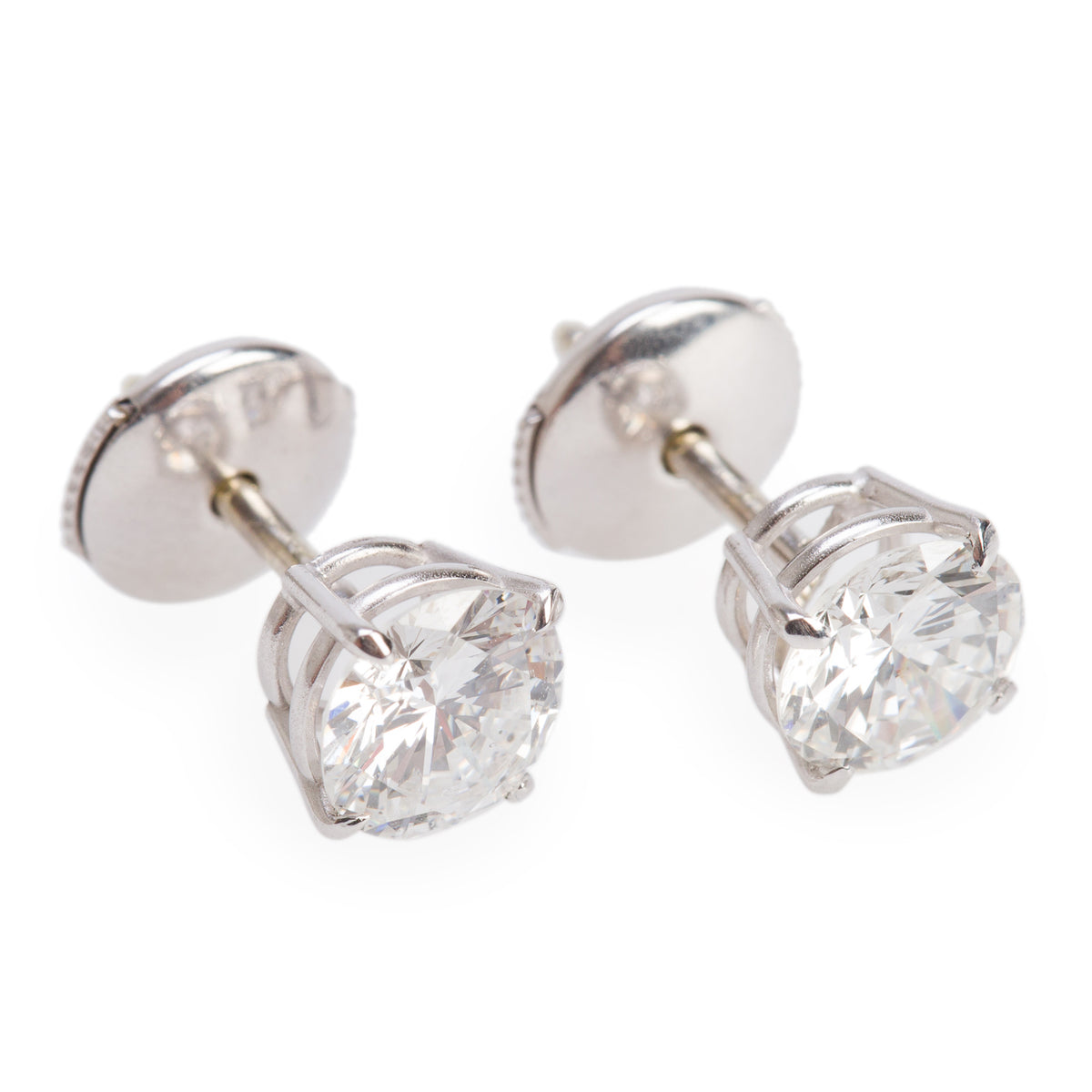14k White Gold 1.81 tcw. Round Cut Diamond Stud Earrings