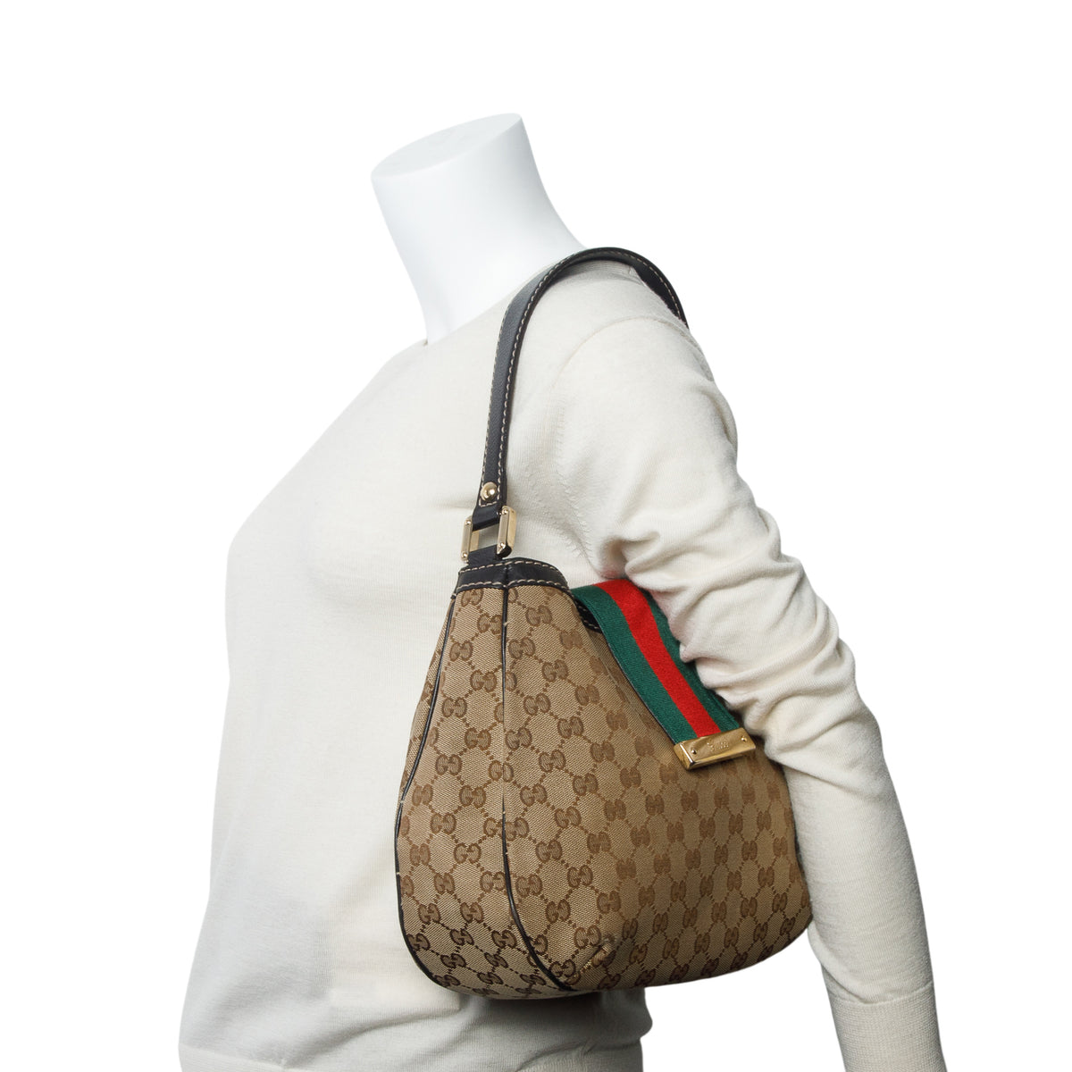 Gucci Beige Monogram New Ladies Web Hobo